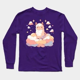 Happy Kawaii Llama Baby In The Night Sky Long Sleeve T-Shirt